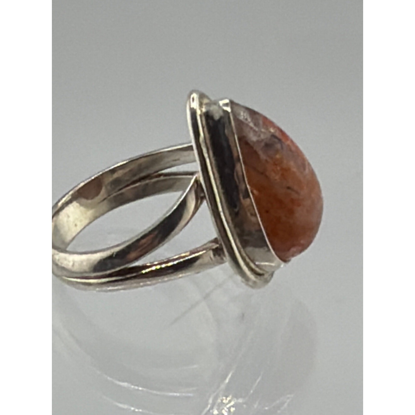 Bohemian Handcrafted Sterling Silver Pear-Shaped Sunstone Ring Size 7