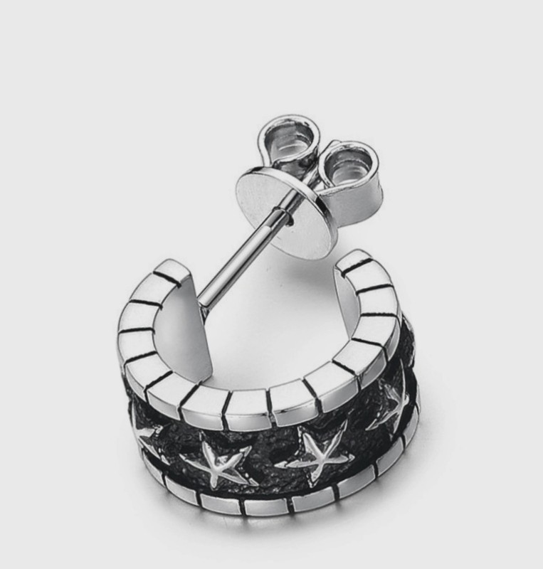 Men’s Retro Hammer Starry Sky Fashion Silver Plated C-shaped Stud Earrings