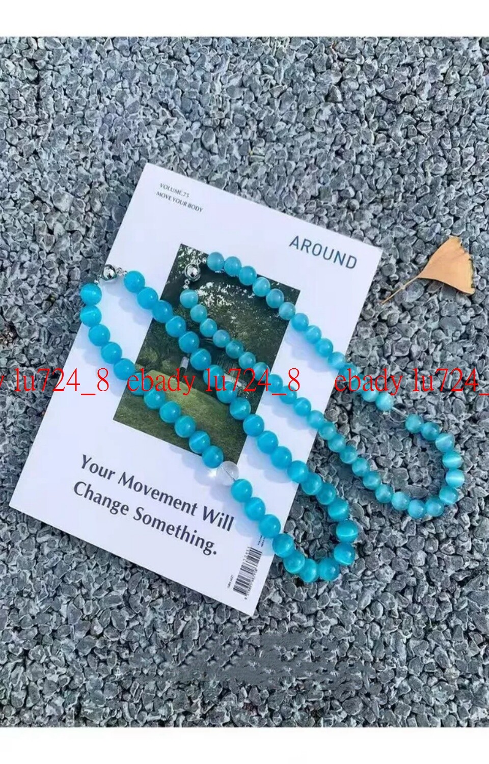 1Pcs Fashion 6/8mm Blue Cat Eye Opal Gemstone Round Beads Necklace 18” Strand