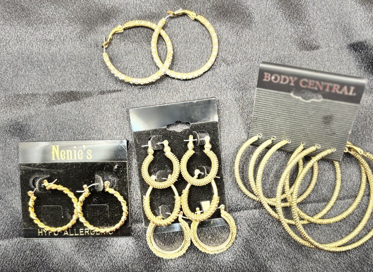 Hoop Earrings Lot Gold Tone Twisted Textured 8 Pair