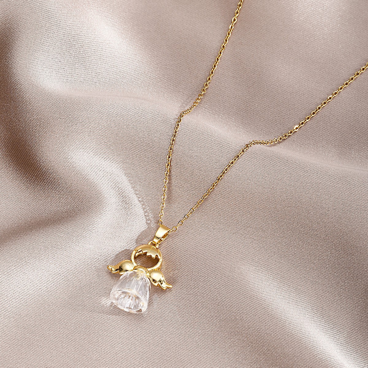Angel Wings Gold Tone Crystal Pendant Necklace for Women — Dainty Halo Charm