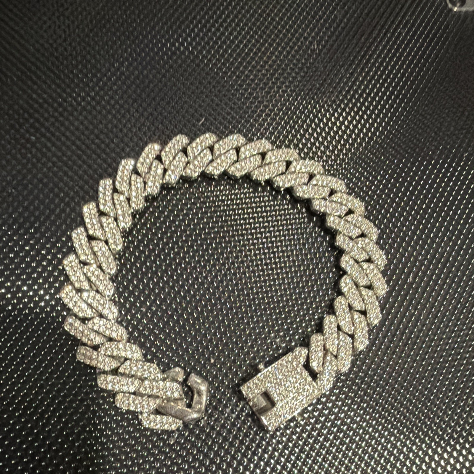 Silver Pavé Iced Out Cuban Link Chain Bracelet with Box Clasp