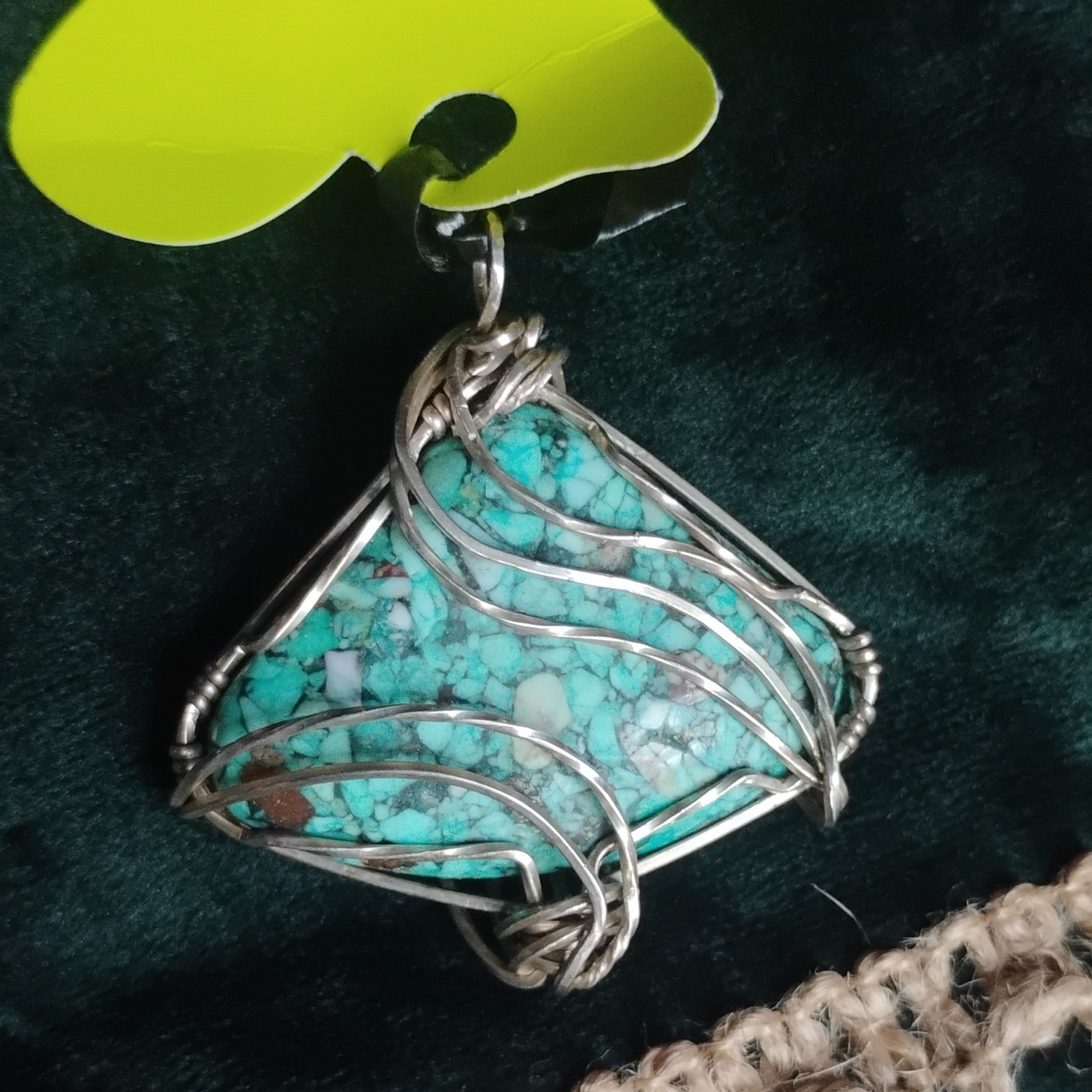 Silver Wire Wrap Turquoise Triangle Charm Pendant, Blue Stone