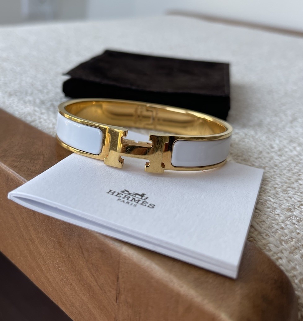 Hermes Clic H Bracelet White & Gold GM Authentic