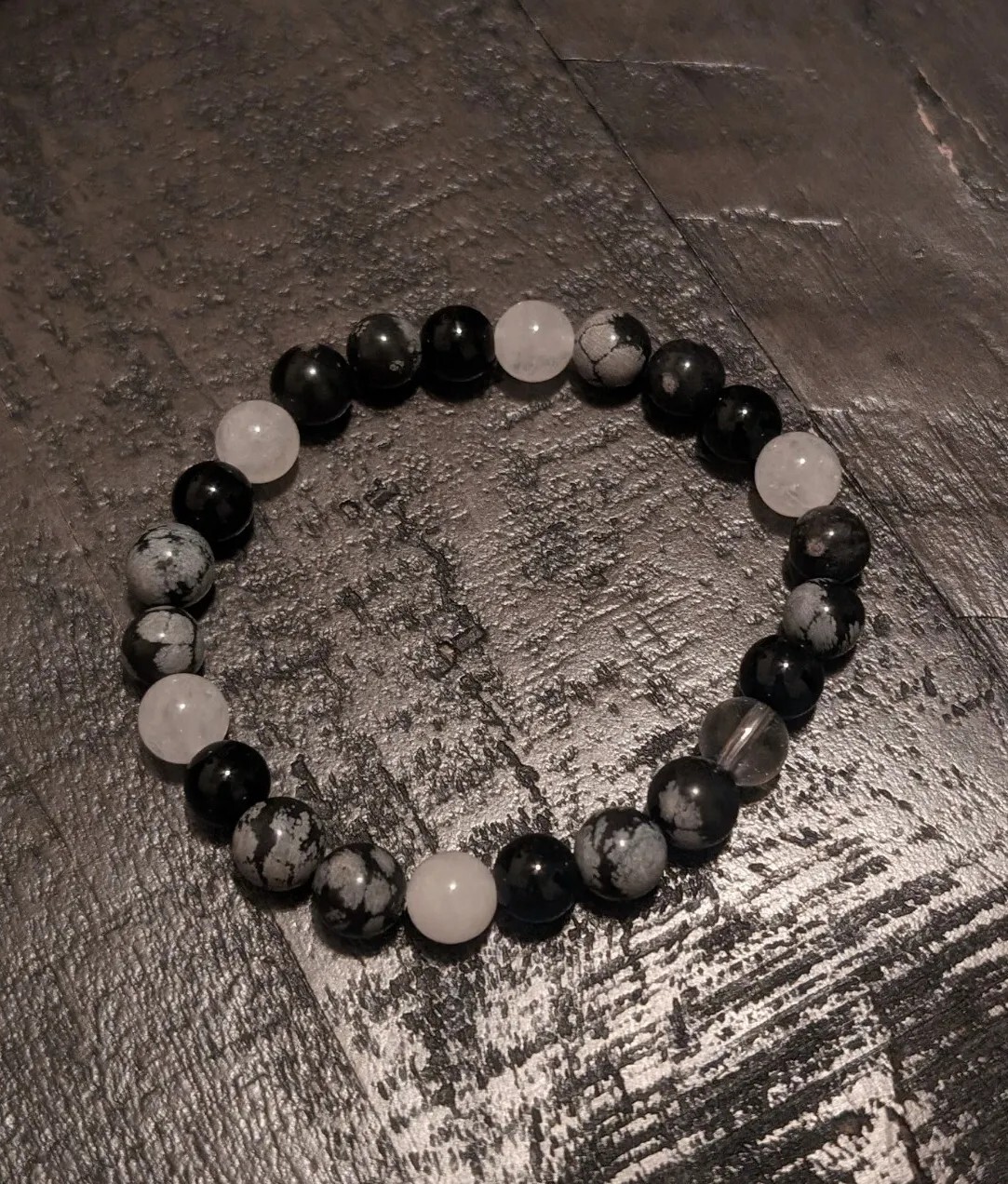 Handmade 8MM Black Snowflake Stone Beads Natural Stone Bracelet Healing Crystal