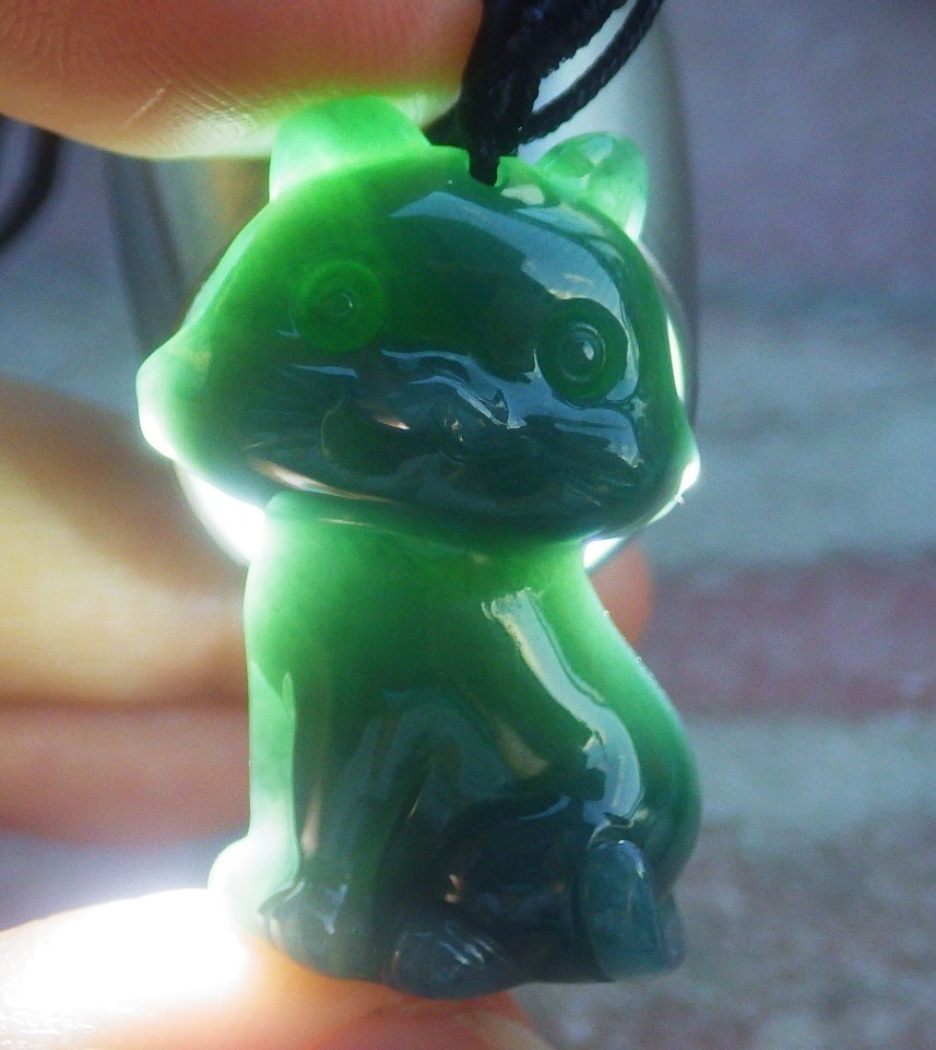 1 pcs Green A JADE JADEITE PENDANT Cat 招财猫 131871