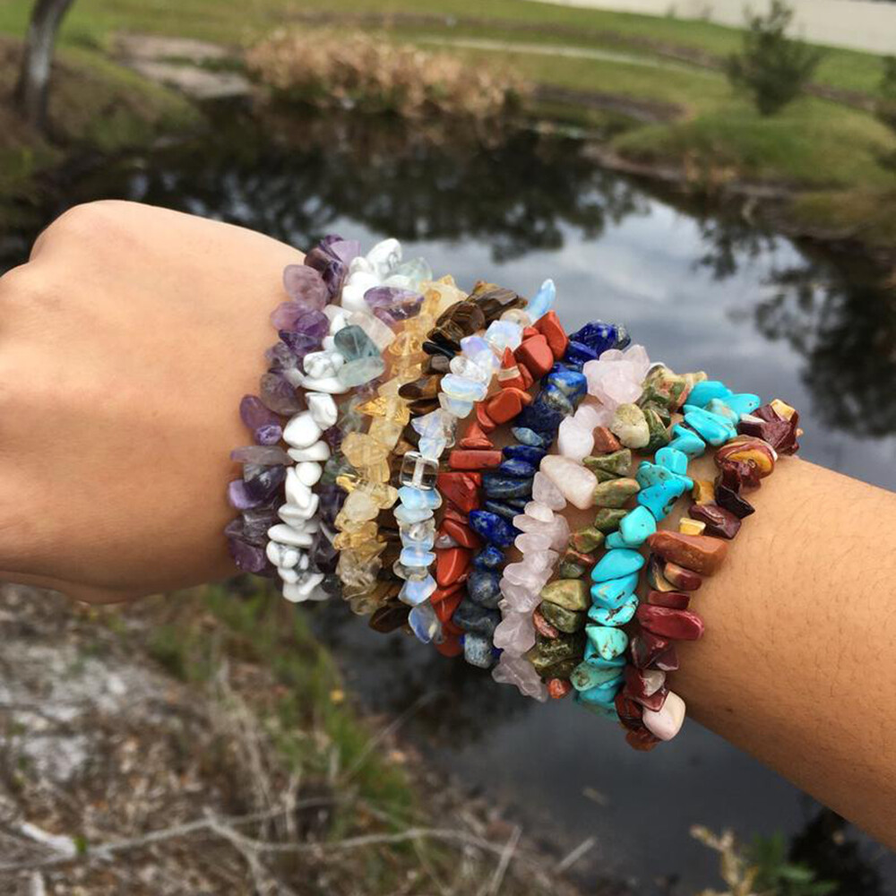 Natural Gemstone Chip Beads Stretchy Bracelet Reiki Chakra Fashion Jewelry