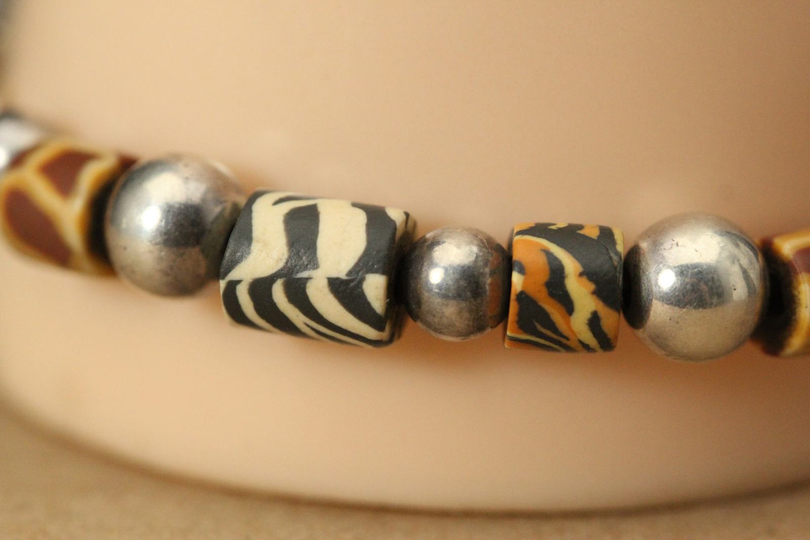 Animal Print Beads 925 Sterling Silver Bracelet 7-1/2″ 9.1 Grams (BR5358)