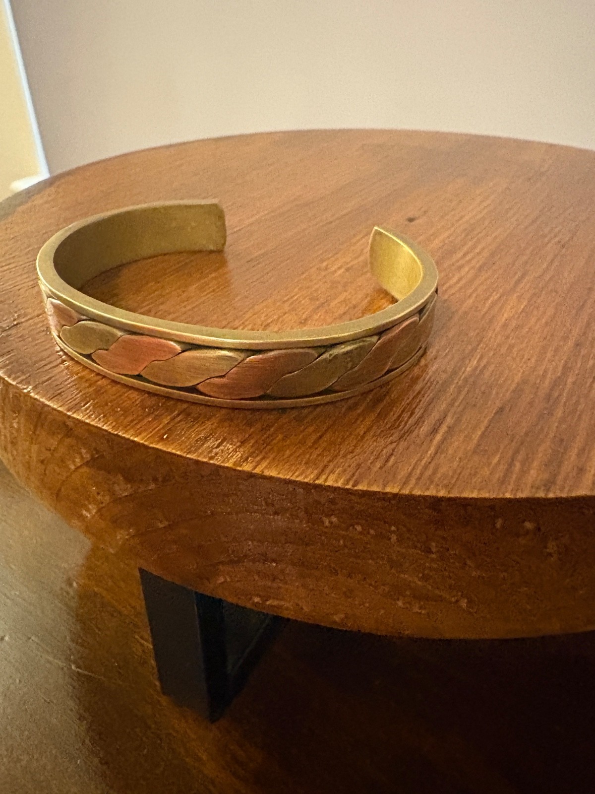 3 Vintage Chunky Slip on Bangle Bracelets Brass Pink Copper Mix