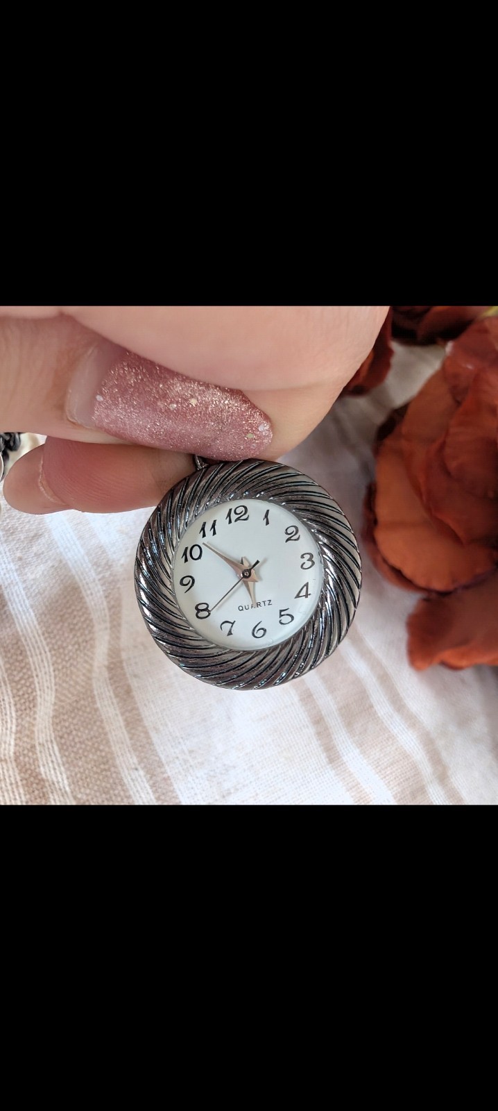 Silver Beaded Charm Stretch Bracelet with Dangle Charm Quartz Watch