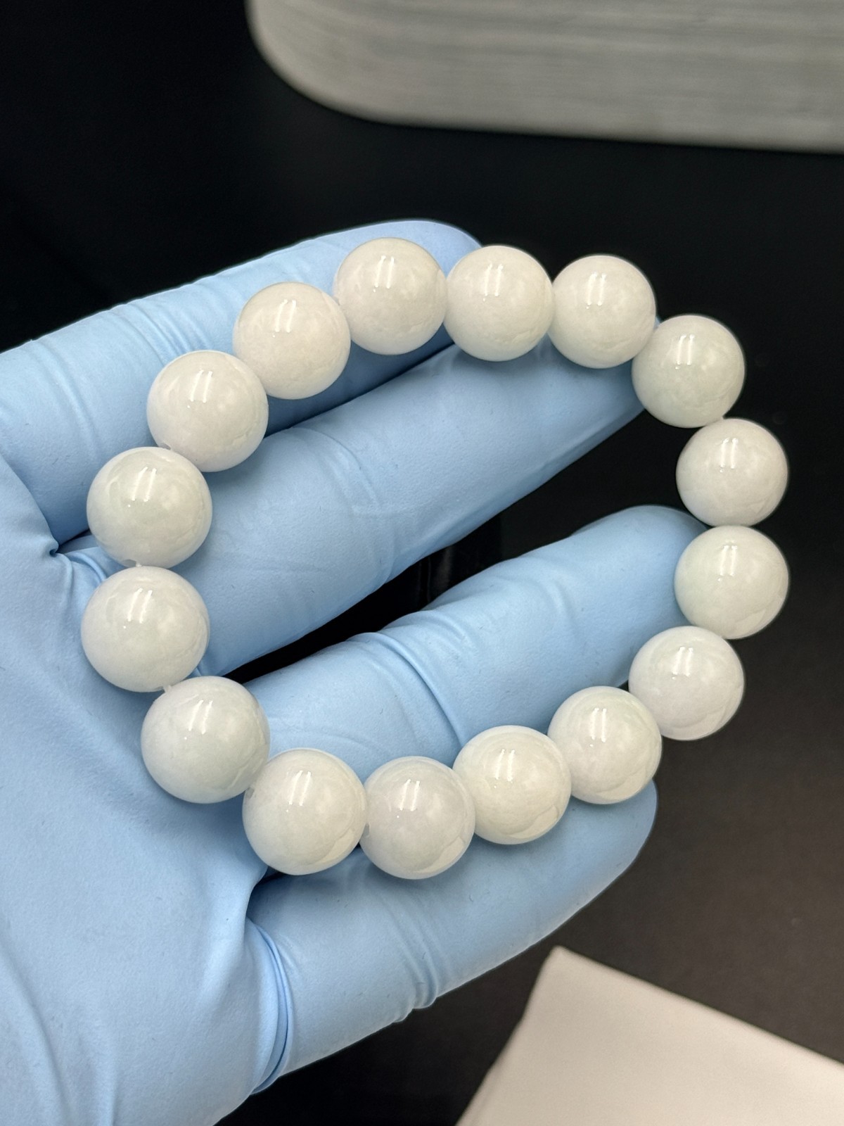 Certified Natural Jadeite Jade Beaded Bracelet Sky Blue 13.1 mm #100161