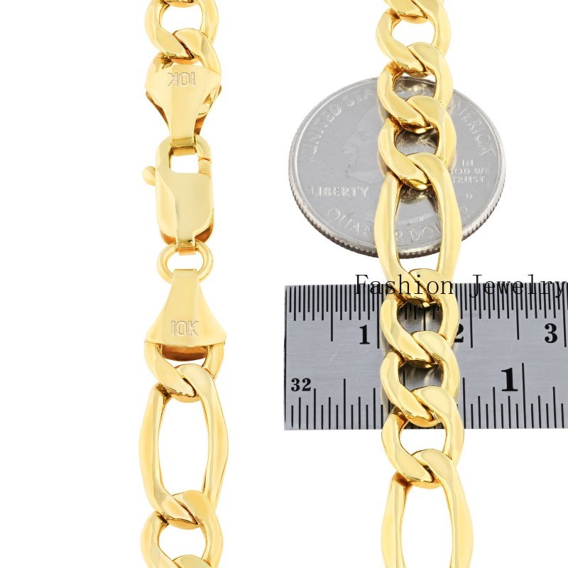 10K Yellow Gold 9mm Mens Figaro Italian Link Chain Necklace Mens 20″-30″