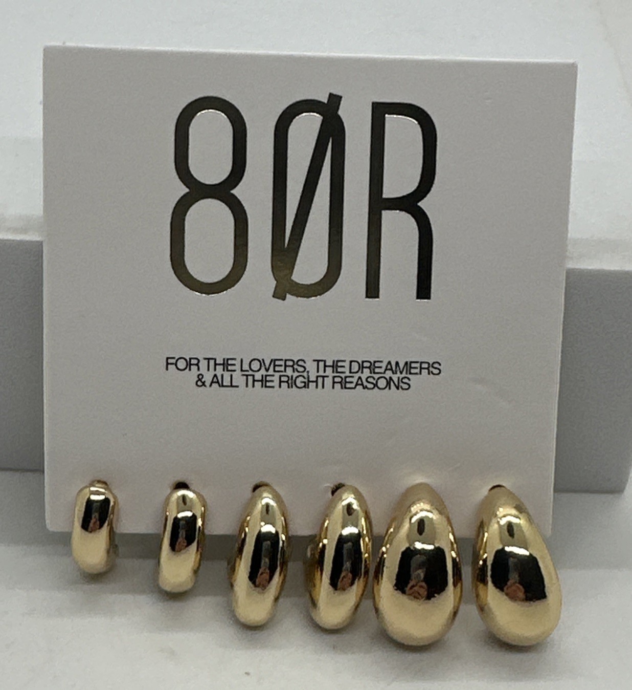 8 Other Reasons Gold Plated Post Back Half Moon 3 Pair Earrings Set NEW