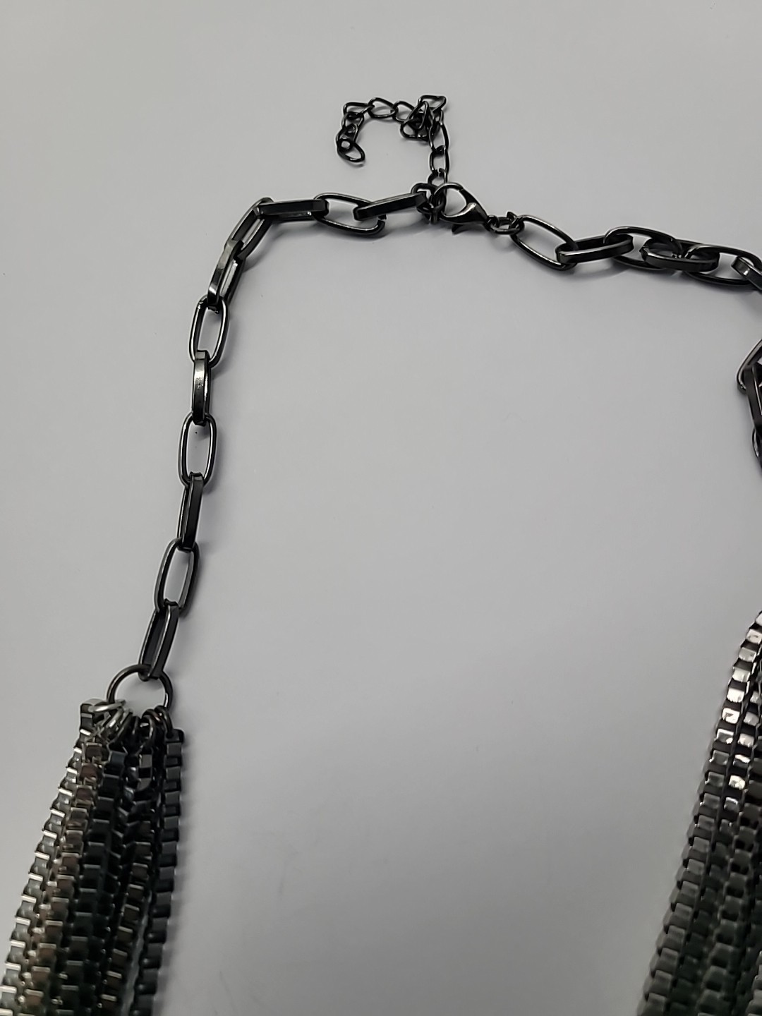 Gunmetal Multi Strand Box Chain Necklace Layered Statement Jewelry