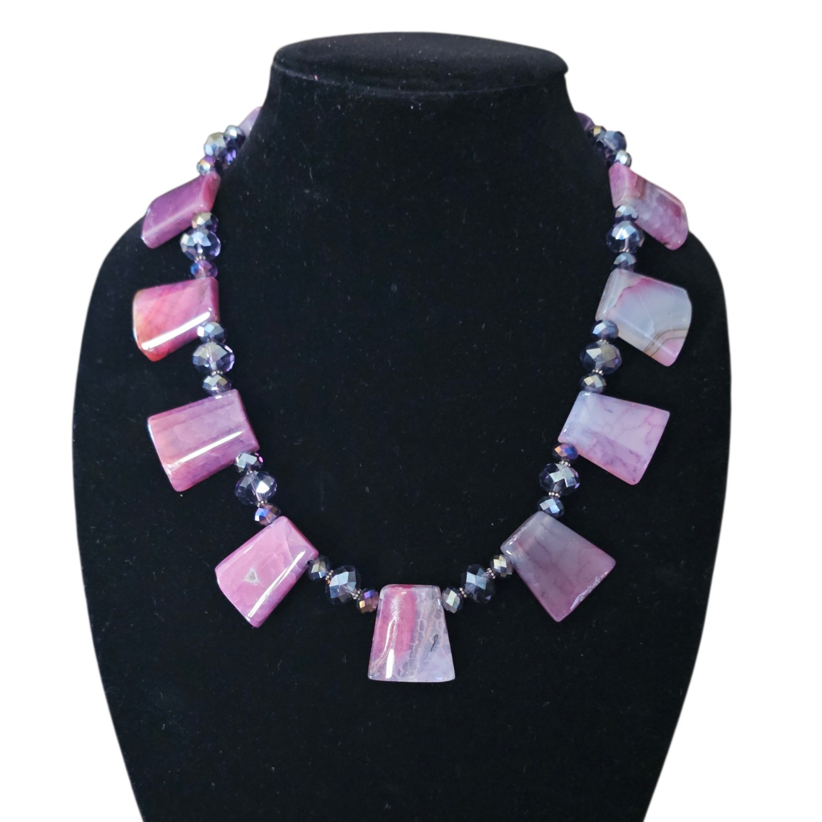 Donna Dressler Statement Necklace Sterling Silver 925 Pink Agate Stone Heavy 21″