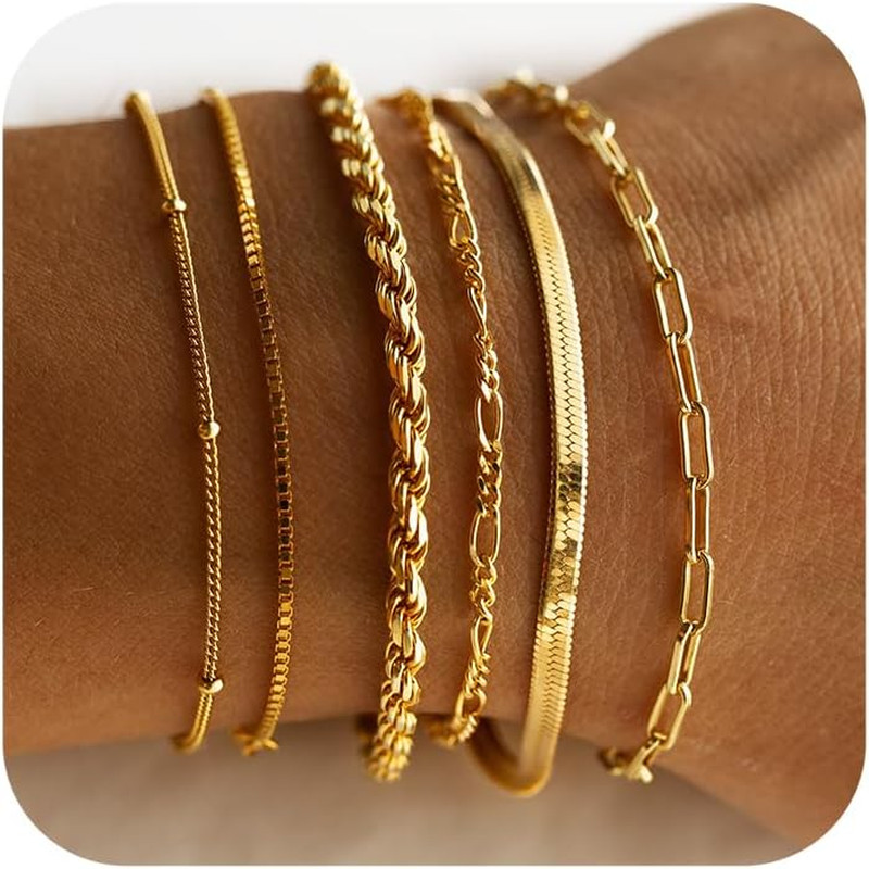 Gold Bracelets for Women Waterproof, 14K Real Gold Jewelry Sets for Women Trendy