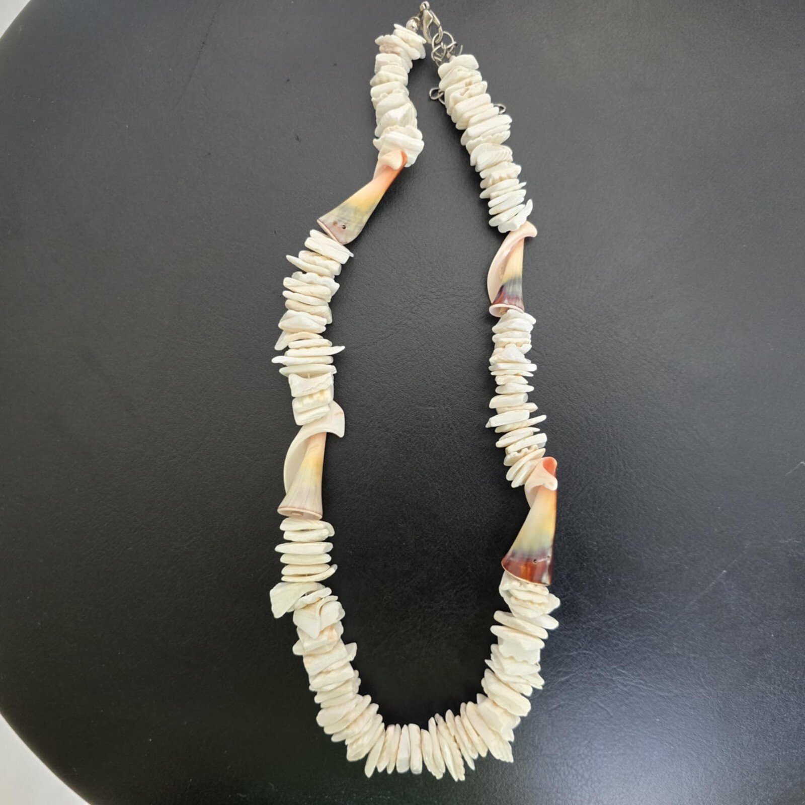 White Chipped Puka Sea Shell Necklace interlaced Cone Sea Shells Hawaii Surfer