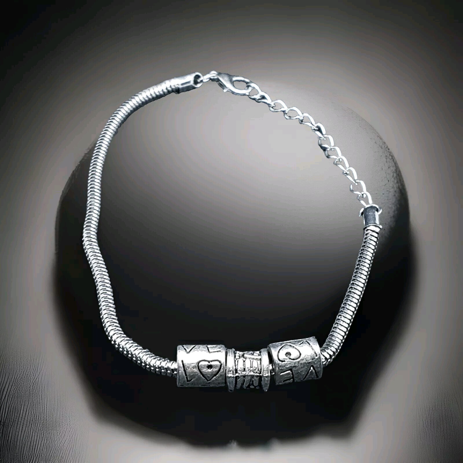 Marysia Designs Silver Stretch Sliding Love Charms Bracelet New