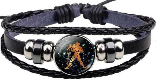 12 Signs Zodiac Horoscope Astrology Spiritual Magic Leather Bracelet Wristband