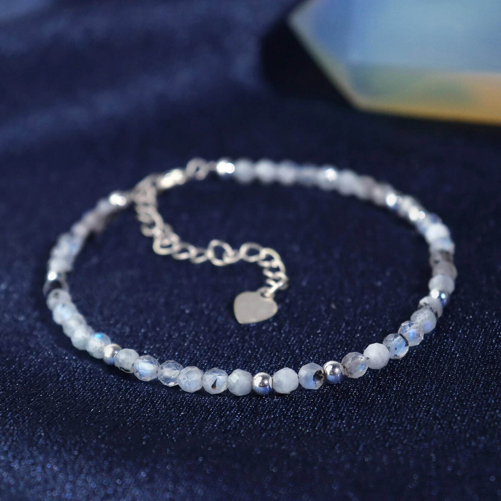 Rainbow Moonstone Crystal Gemstone Dainty Bracelet Minimalist 3mm Faceted Beads