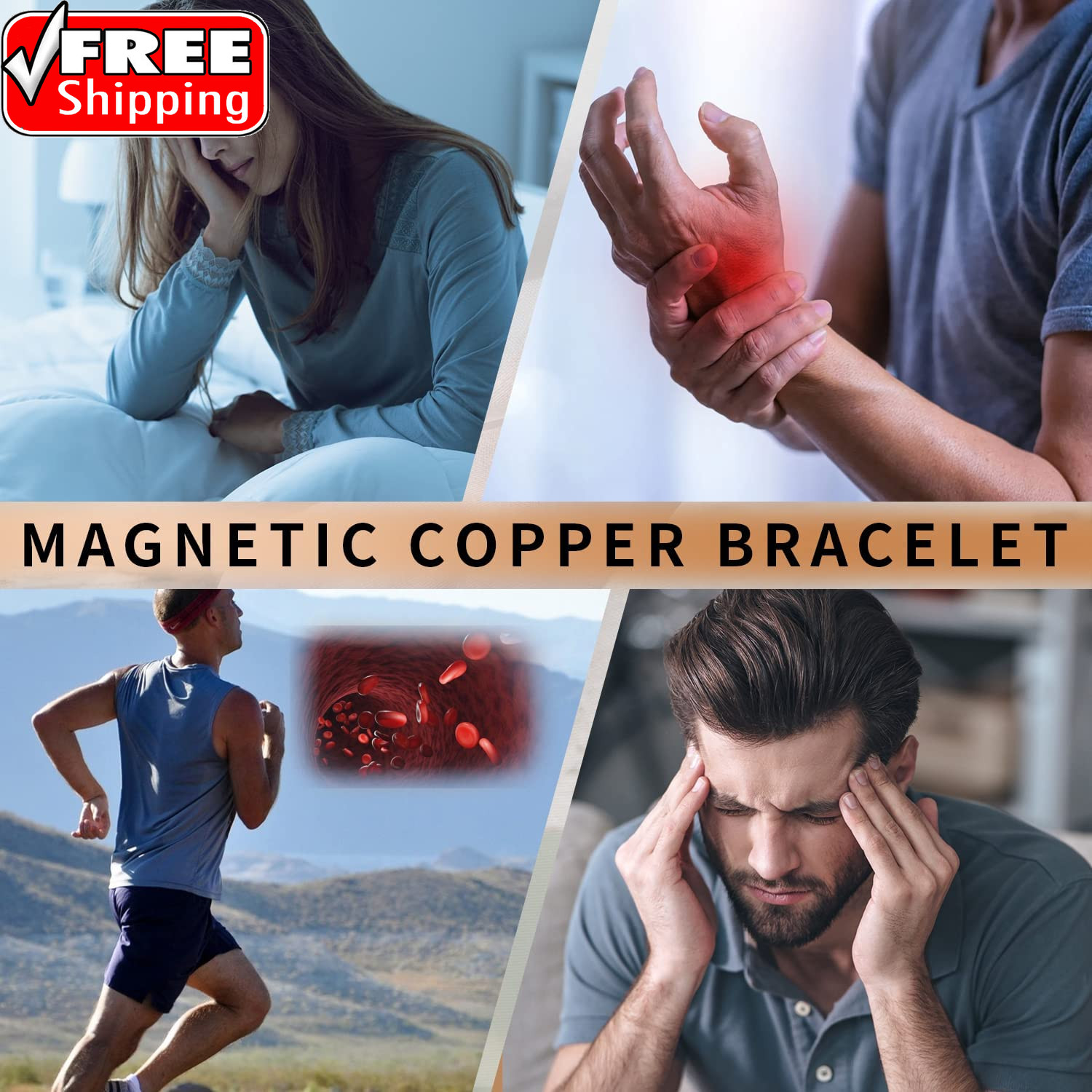 Copper Bracelet for Men and Women, 99.9% Pure Copper Magnetic Bangle with 8Pcs 3
