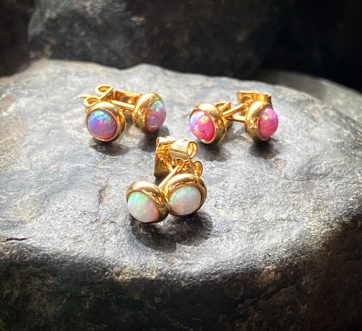 PAIR Bezel Set Opal 316L Surgical Steel Earrings – choose from 18 color combos!
