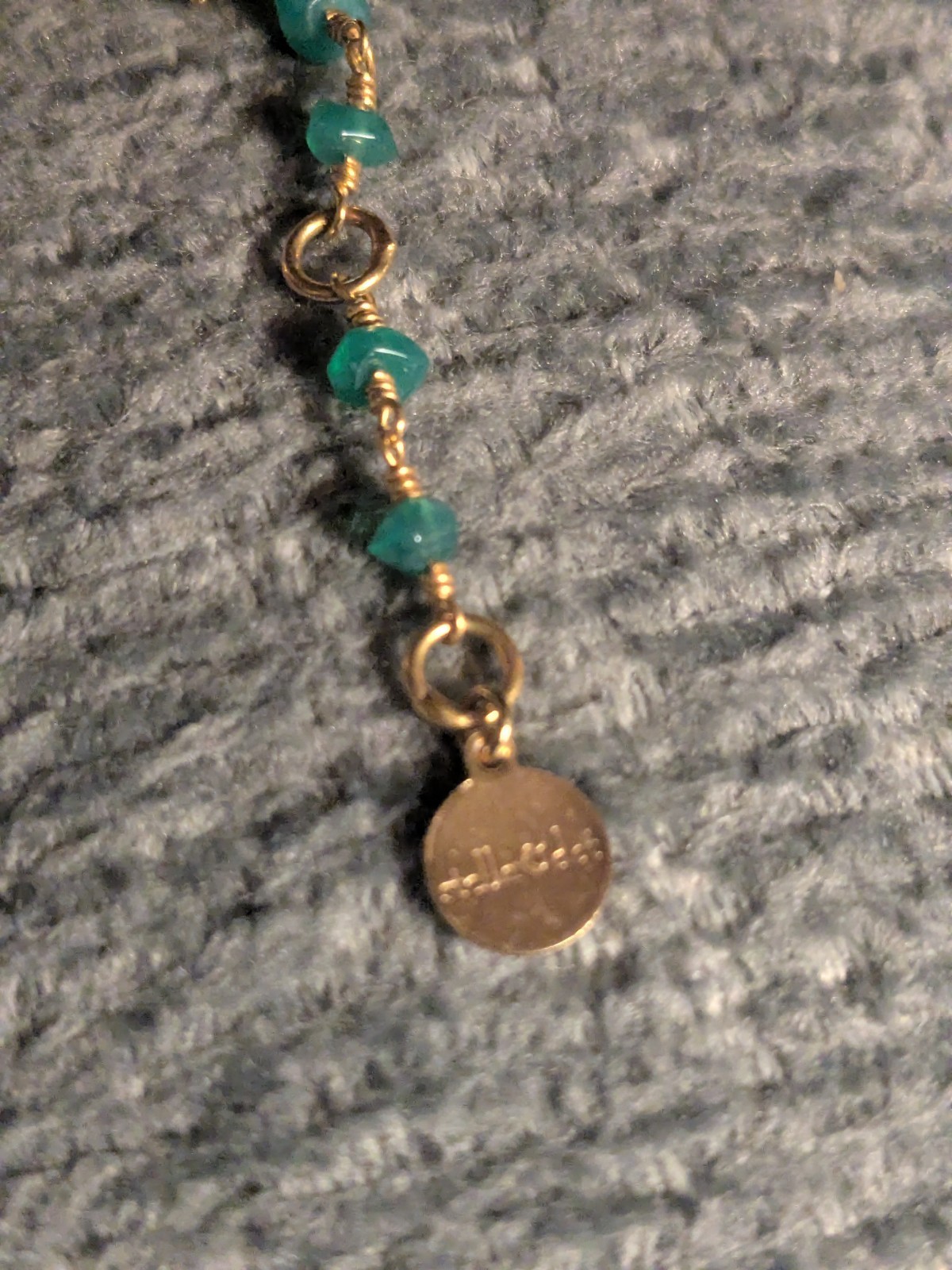 Stella and Dot rosary chain necklace green blue goldtone 16″ 18″ layering fairy