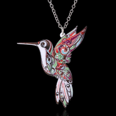 Colorful Acrylic Hummingbird Charm Pendant Necklace w/ Chain Bird Theme