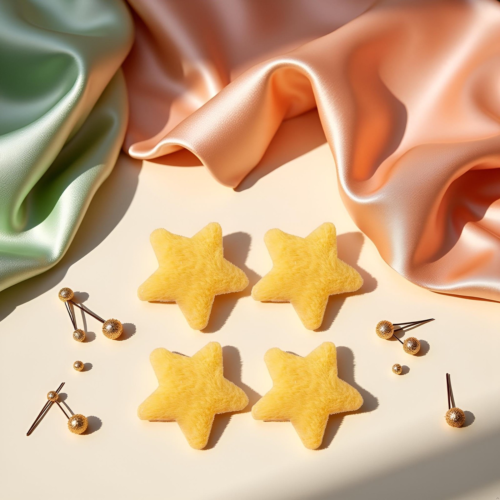 4 Pcs Yellow Star Hairpins Solid Color Fluffy Fuzzy Soft Anti-slip Hair Decor…
