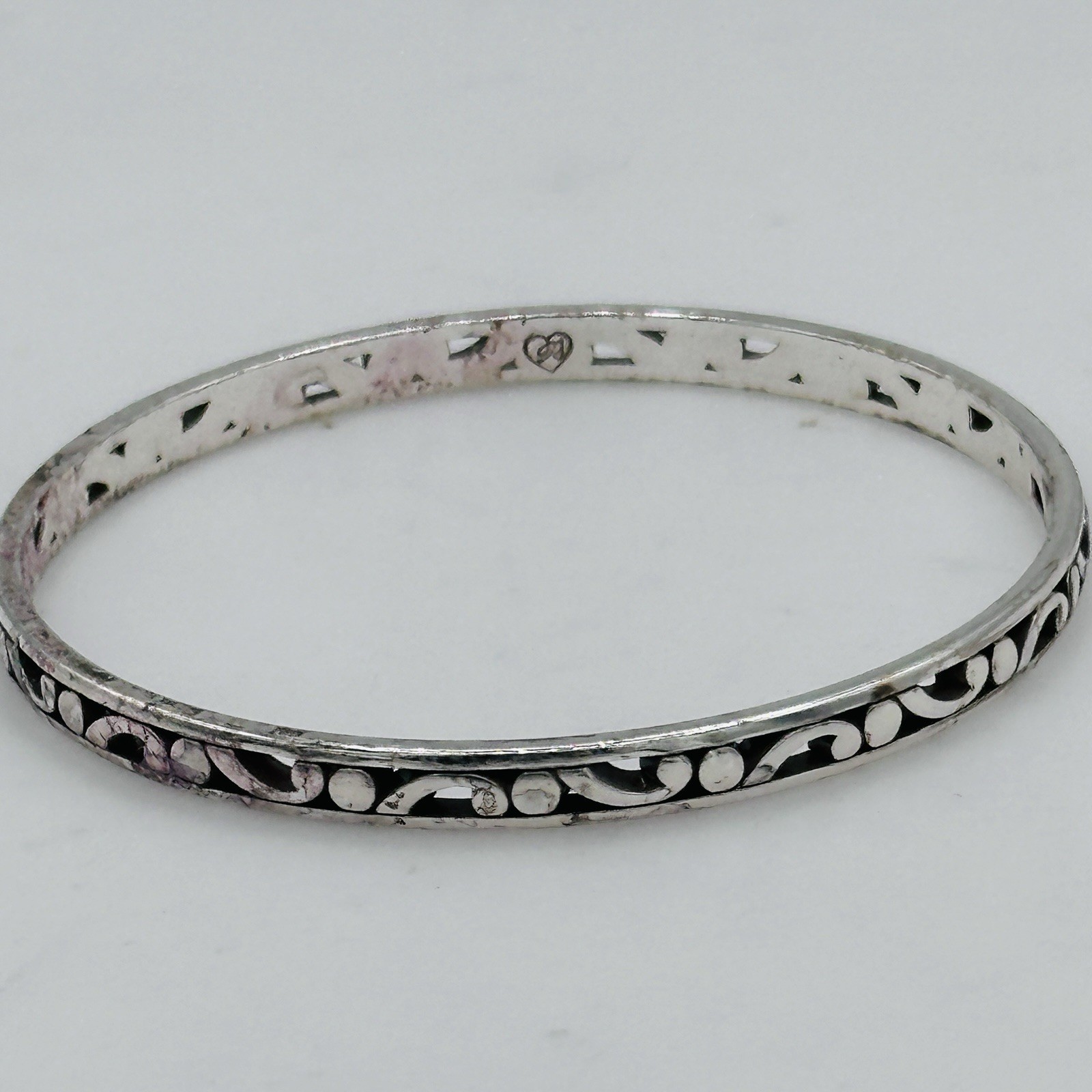 Brighton Contempo Slim Bangle Bracelet Silver Tone Scrollwork Stackable 2.5”