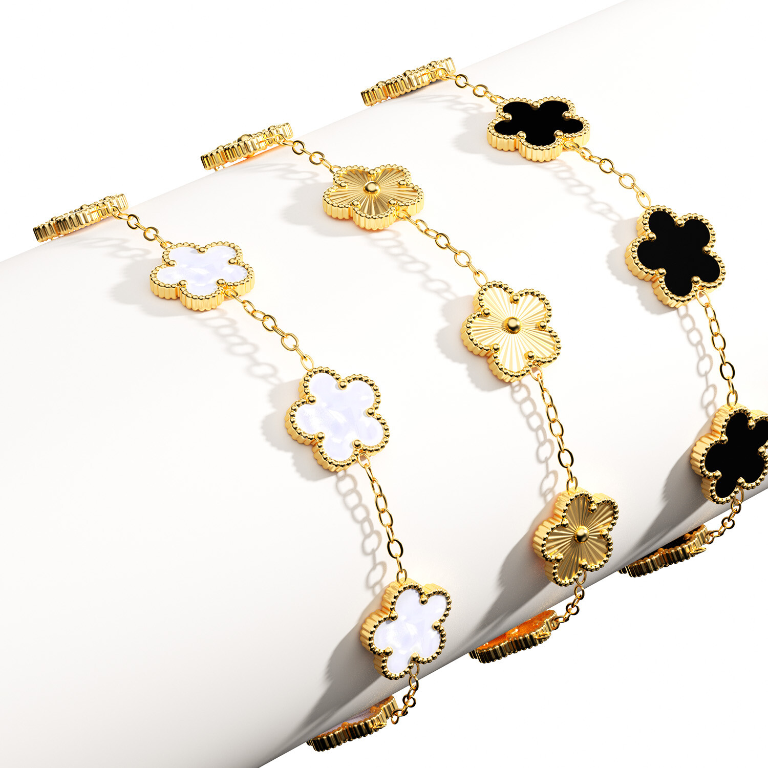 3Pcs 18K Gold Plated Clover Lucky Bracelet Women Flower Five Leaf Link Bracelet
