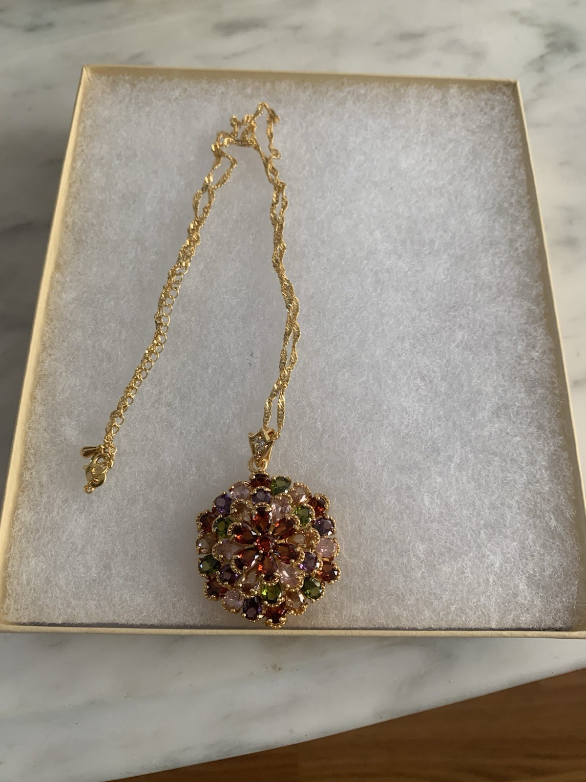 Retro Bohemian Inspired Multicolor Cubic Zirconia Gold Tone Pendant Necklace