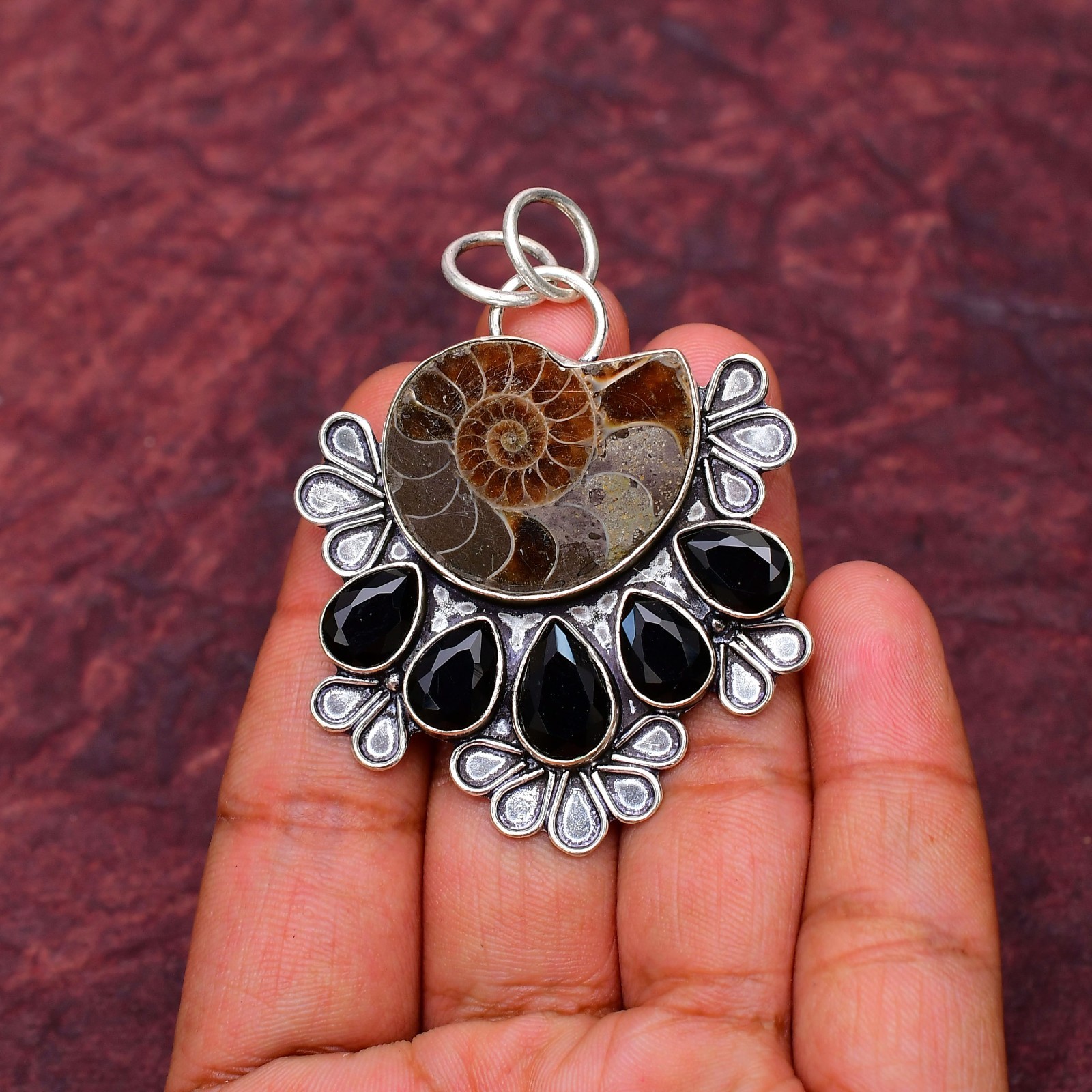 Ammonite Gemstone 925 sterling silver Handmade Pendant jewelry 2.16″