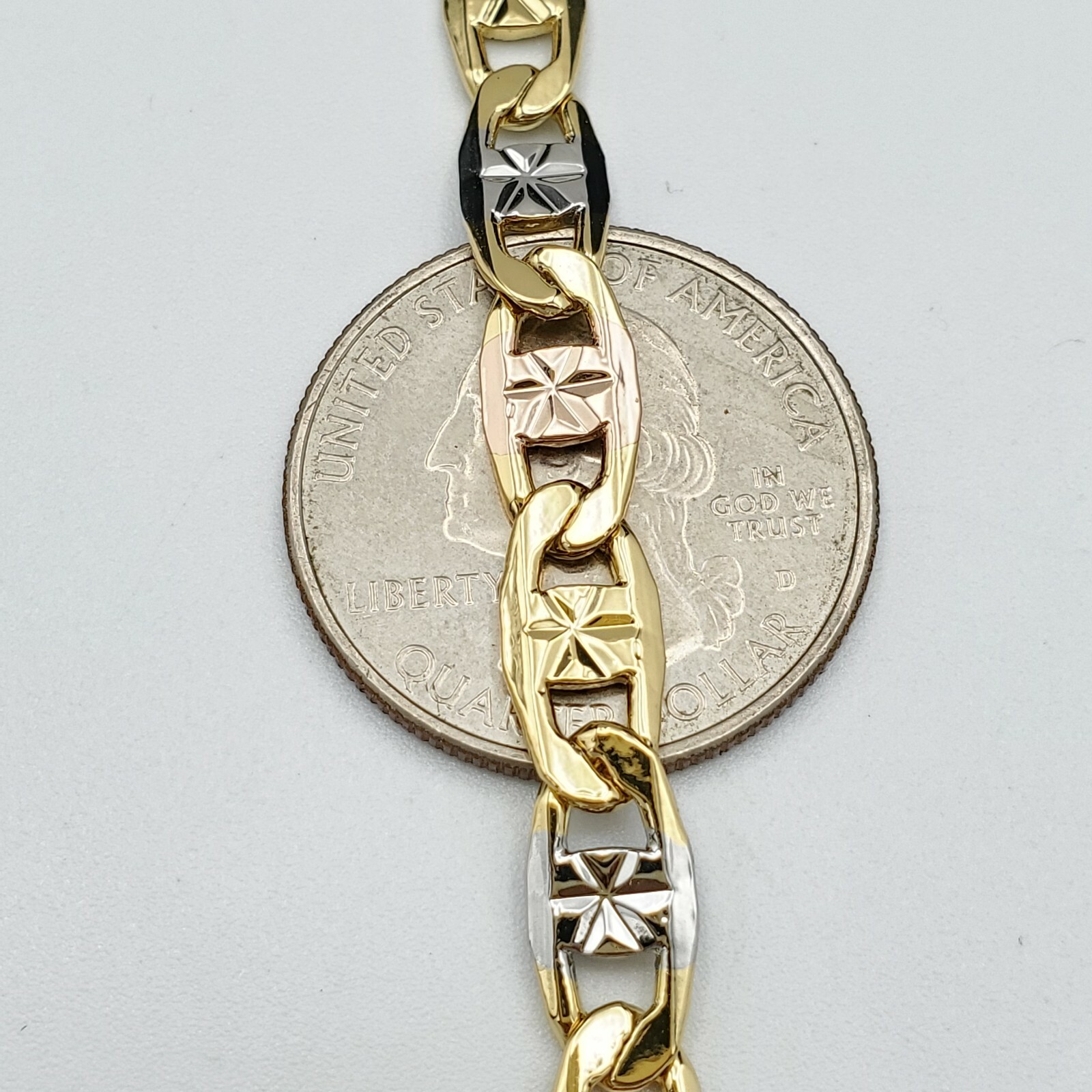 Tri Color Gold Plated Chain Necklace – Mariner Style – 24in Long – 6mm