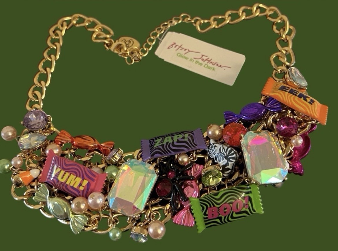 Betsey Johnson Necklace Halloween Candy Statement Chunky Charms Glow In Dark NWT