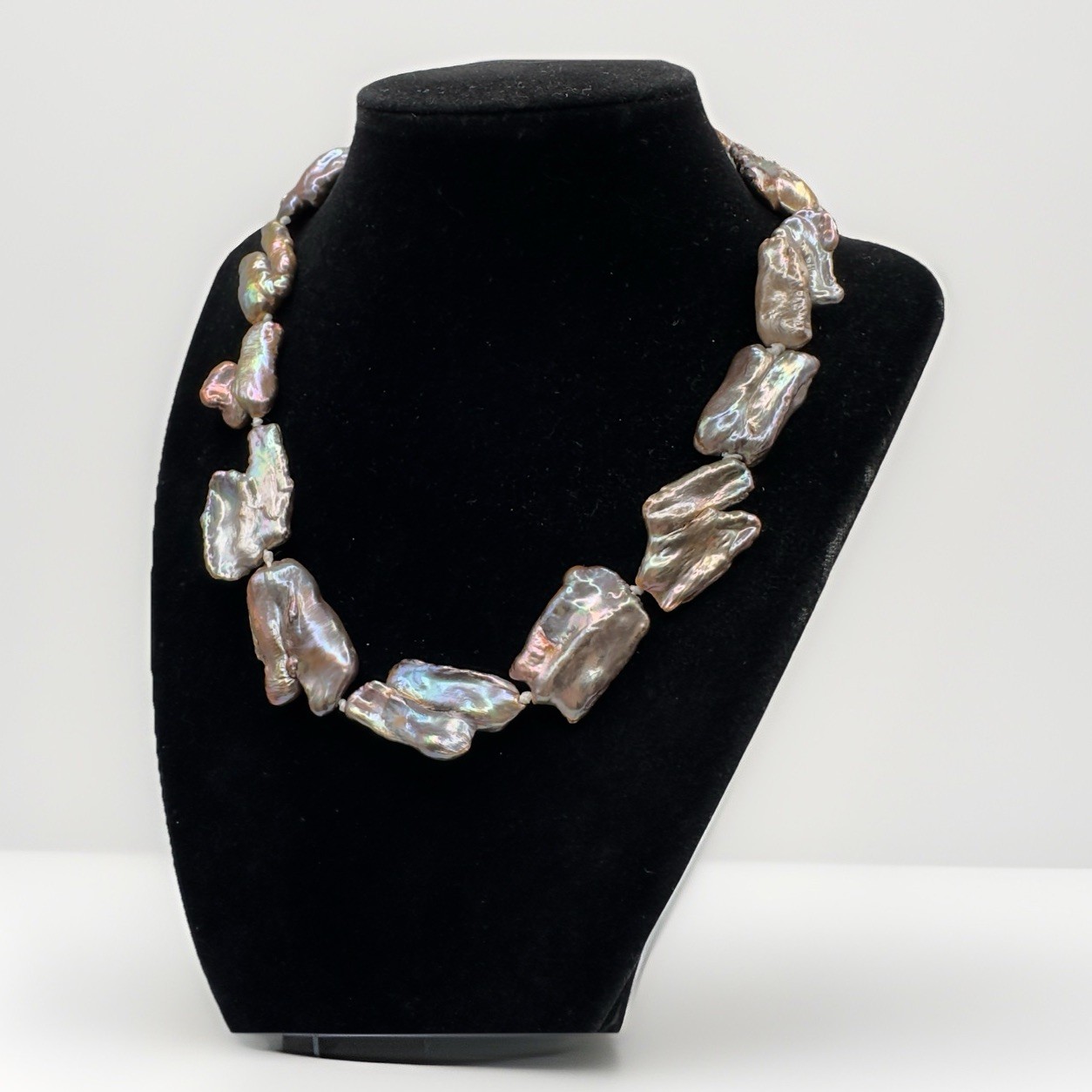 Pearl Necklace Peacock Baroque Keshi Reborn 16 Inch Choker Length Flat Abstract