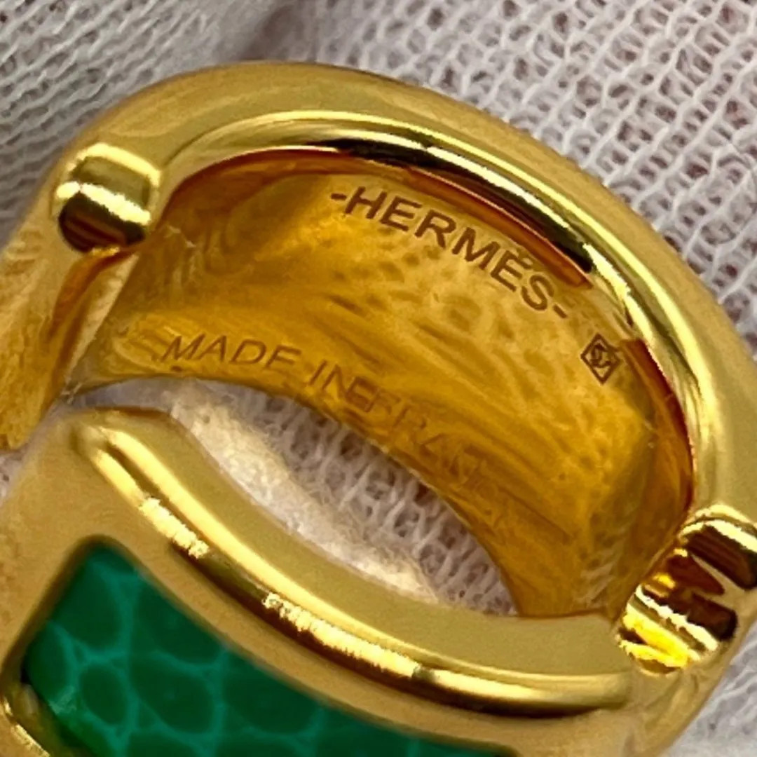HERMES Olympe Ear Cuff Gold x Green GP with Box