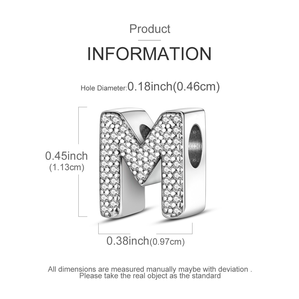MULA Original Letter M Charm Clear AAA CZ Fit Women Bracelet 925 Sterling Silver
