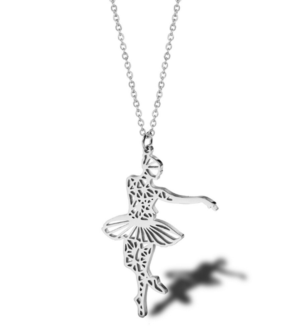 Girl / Women Titanium Stainless Steel Ballet abstract Dance Lady Necklace 17-19″