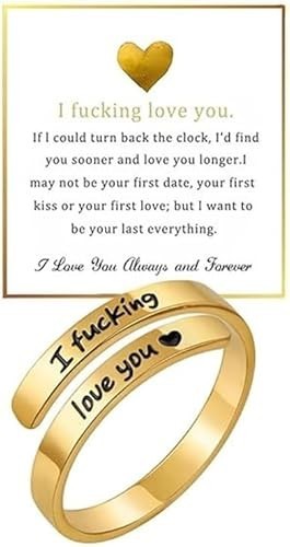 I F♡Cking Love You Ring for Women, Hope Rings Adjustable Stainless Steel Silver