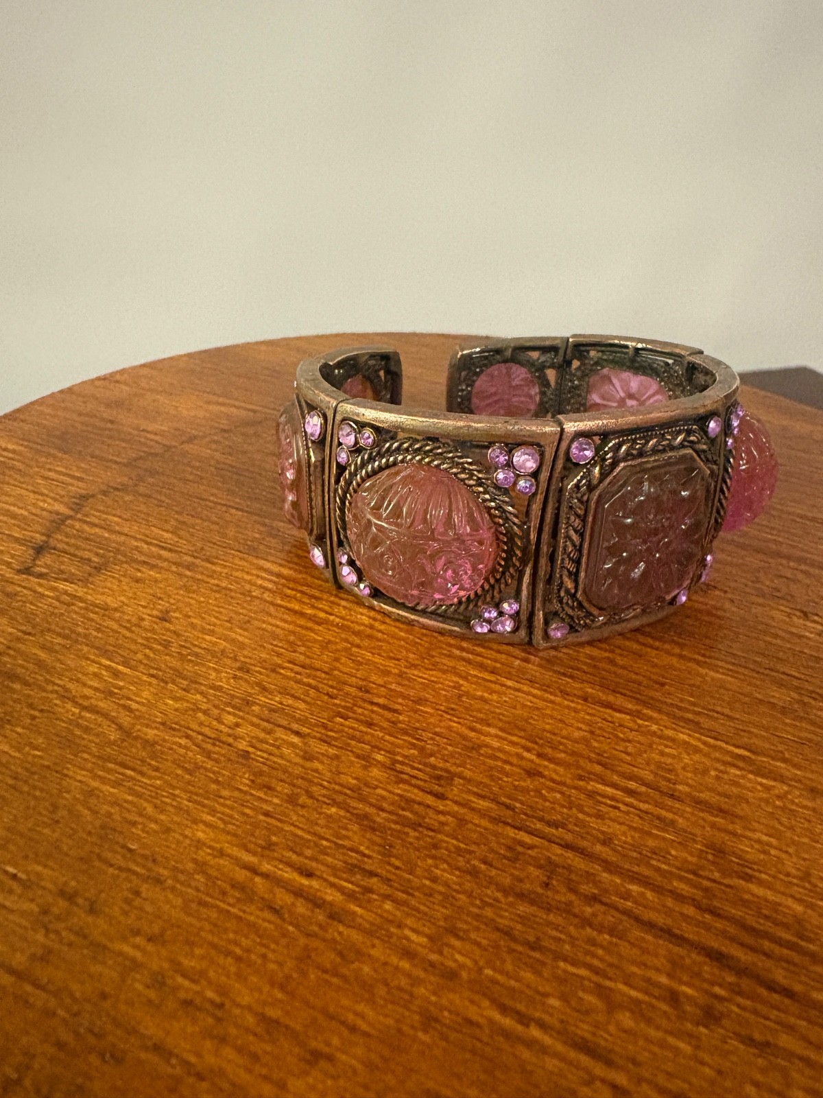 3 Vintage Chunky Slip on Bangle Bracelets Brass Pink Copper Mix