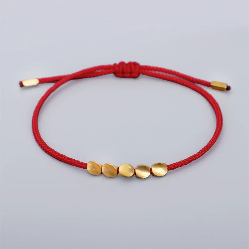 Pulsera Cobre Tibetana Hecha Mano Cuentas Hilado Trenzado Budista Amuleto Suerte