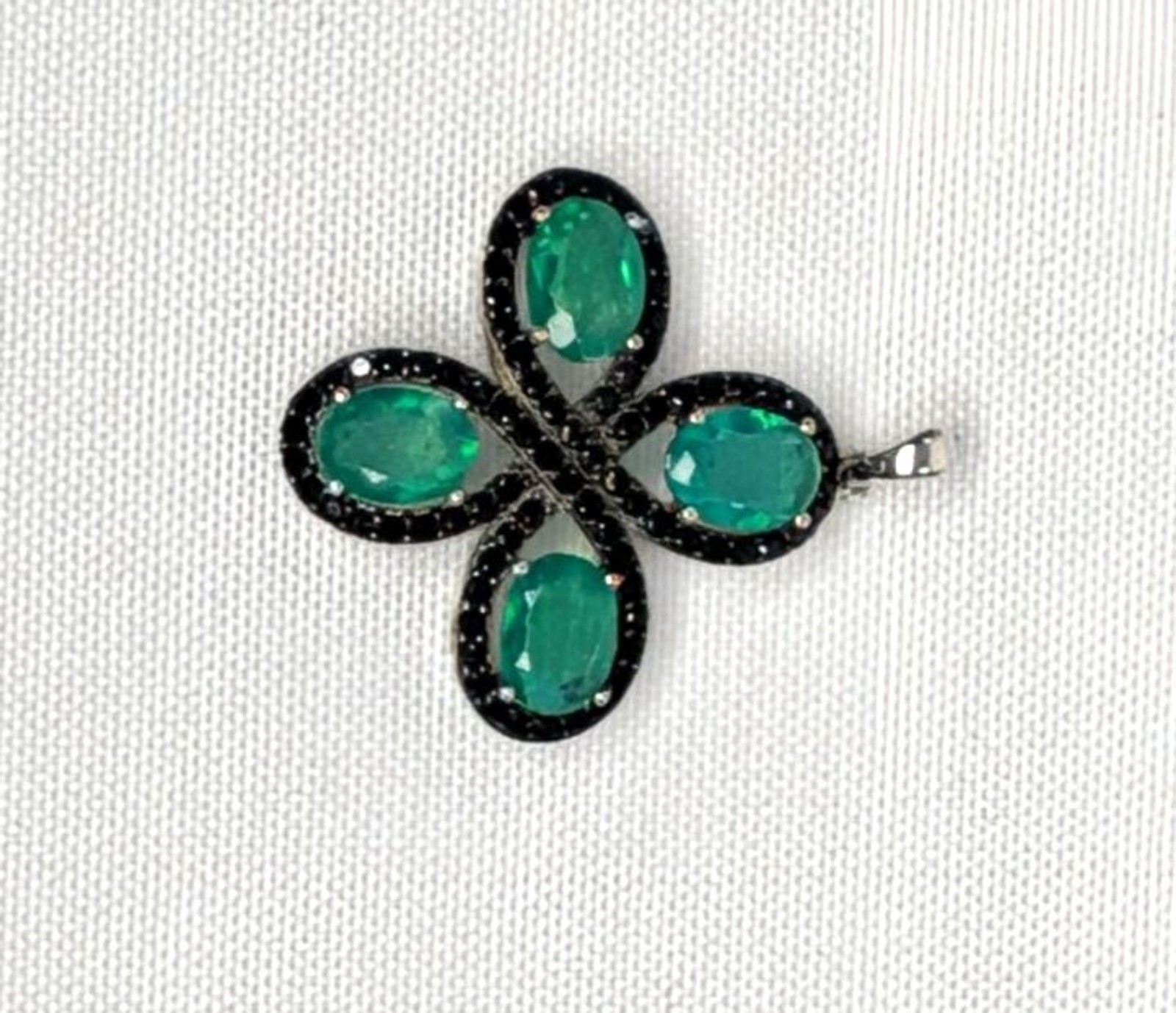 Green Emerald & Black Spinel Pendant in Sterling Silver