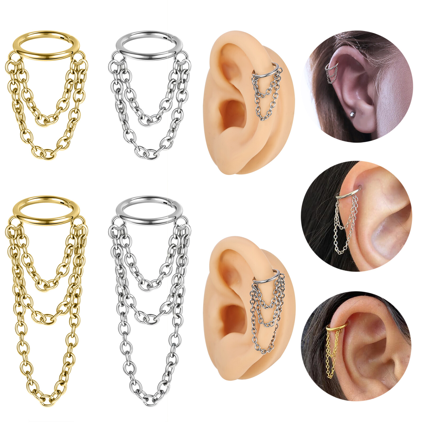 1 Pc Stainless Steel Drop Dangle Earring Chain Pendant Cartilage Helix Piercing