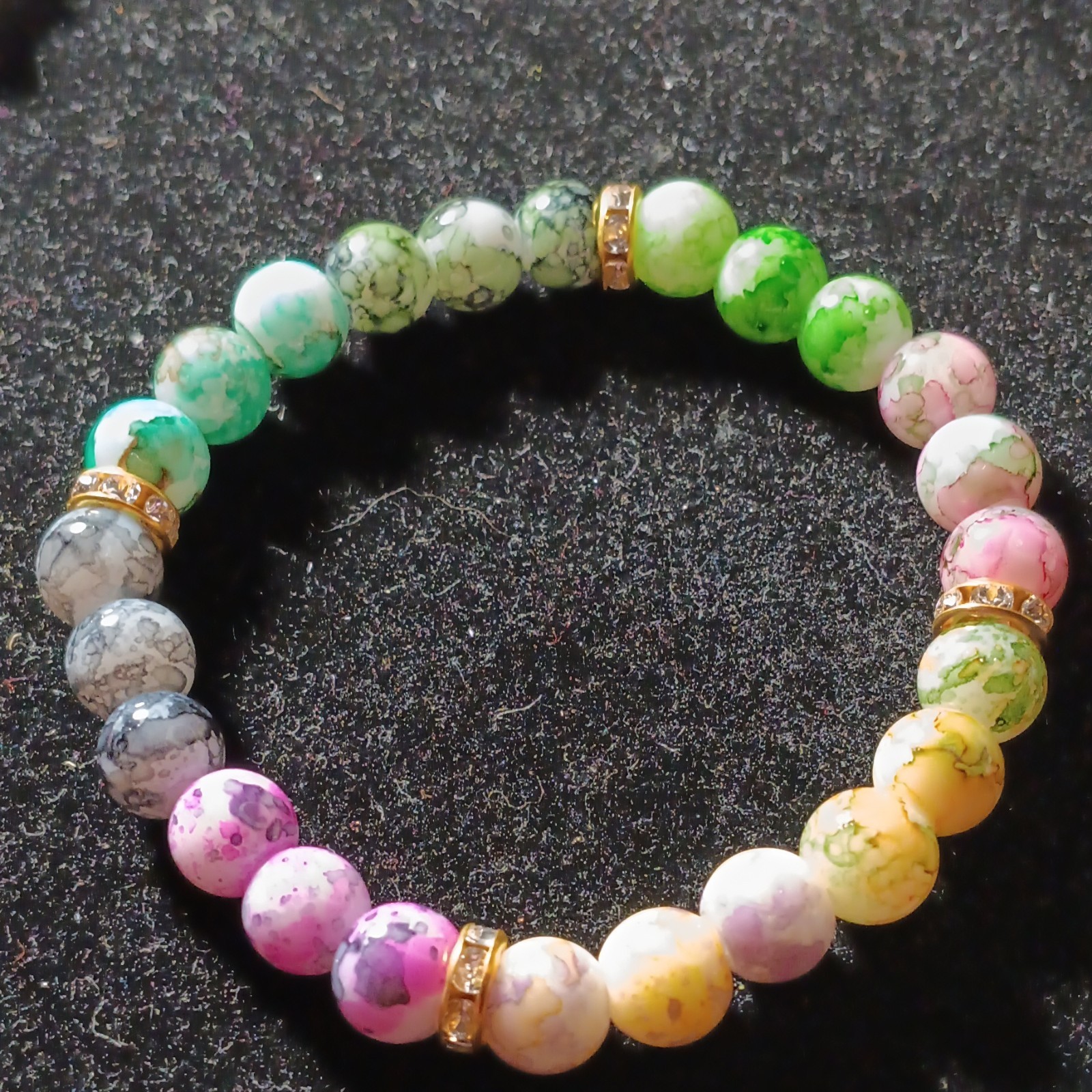 Set of 4 Handmade Multicolor Glass Bead Stretch Slip-On Stackable Bracelets