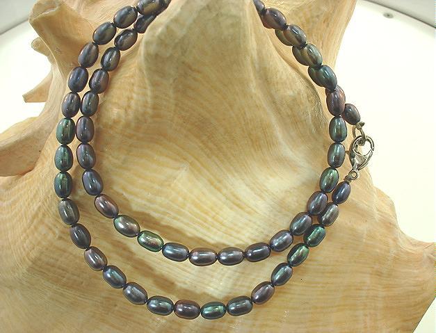 4.5mm One-Strand Cultured Freshwater Peacock Mixed Oval Pearl Necklace SP 16″ #2
