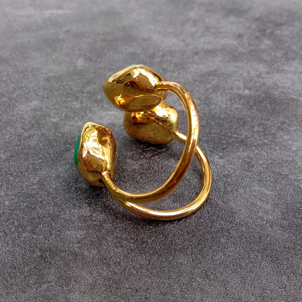 Green Blue Red Jade Gold Plated Adjustable Ring Handmade Jewelry