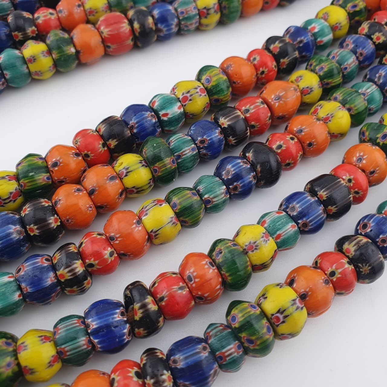 Vintage Venetian Style Multicolor Chevron Beaded Strands 22in | 9.1–11.2mm