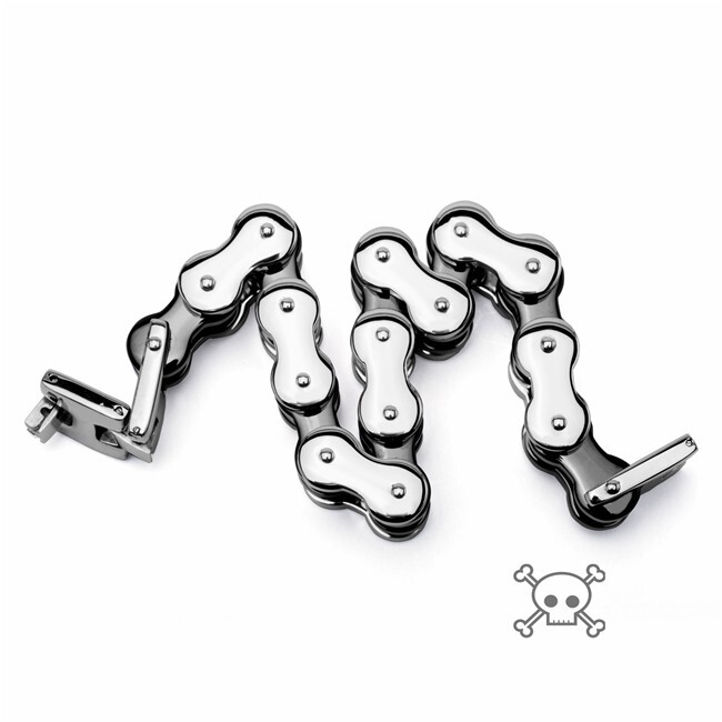 Black Silver Tone 18mm Stainless Steel Motorcycle Bike Chain Link 9 in Bracelet