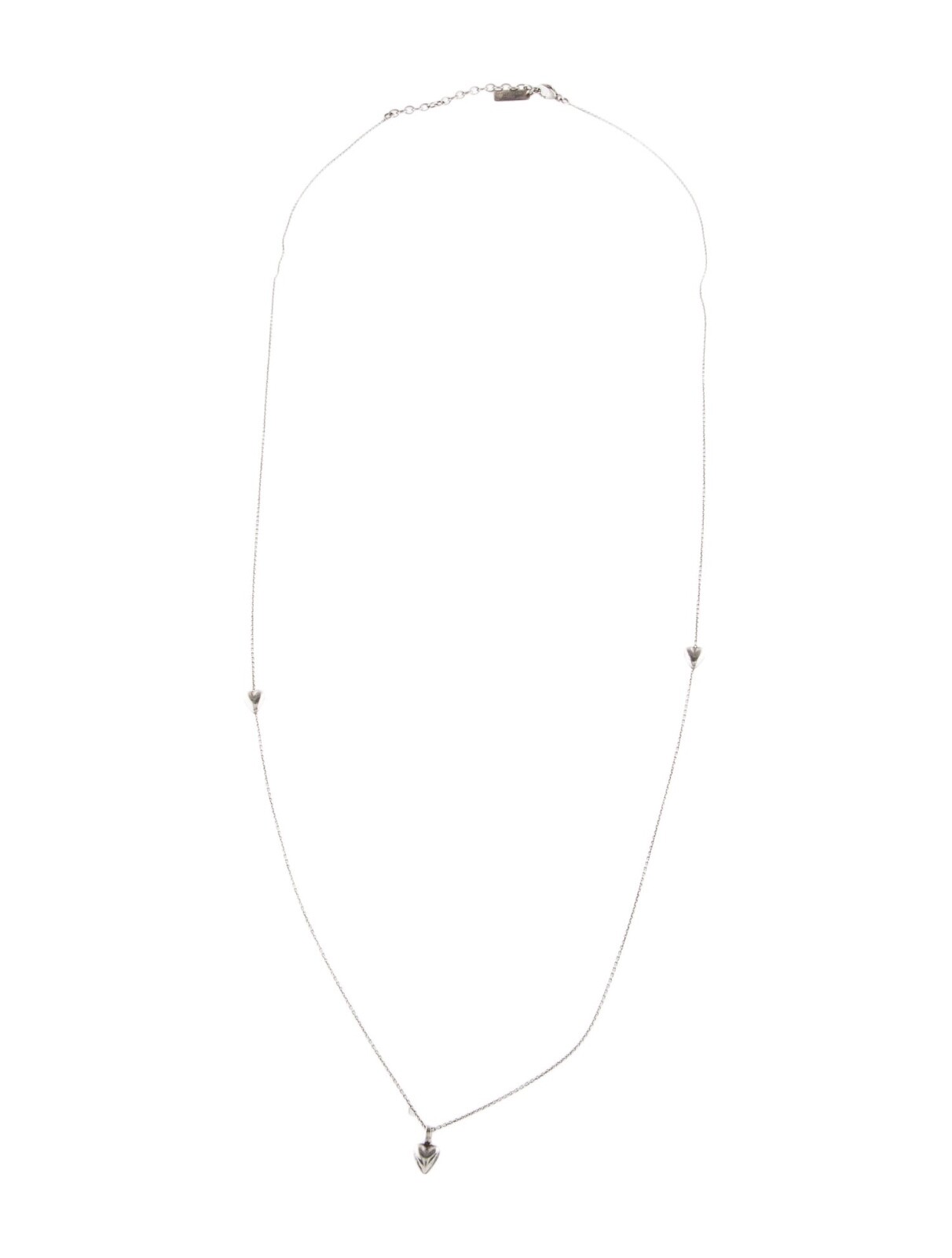 NWT Saint Laurent YSL Triple Heart Charm Silver Long Brass Chain Necklace $695